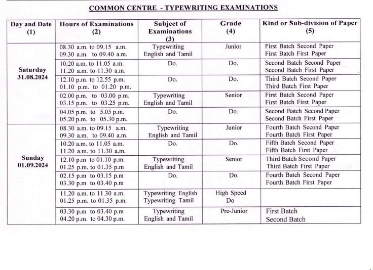 typewriting exam batch time 2024